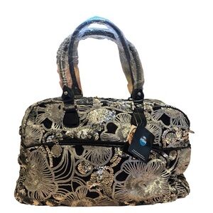 Joan Boyce Sequin Travel Weekend Bag Black and Silver NWT